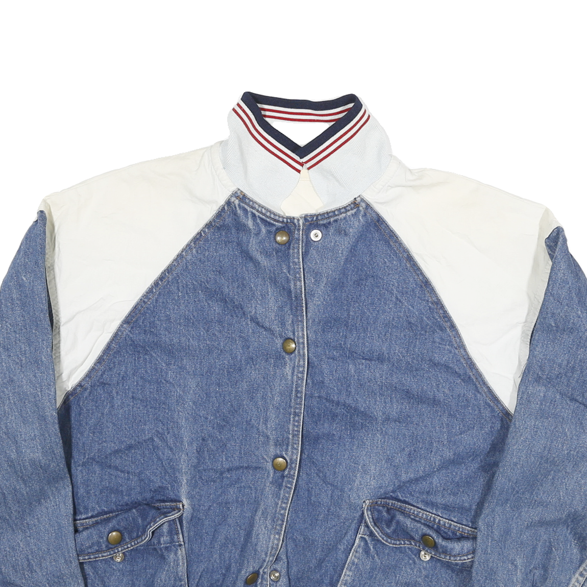 Womens Blue & White Denim Cotton Button Jacket M Casual Lightweight Retro