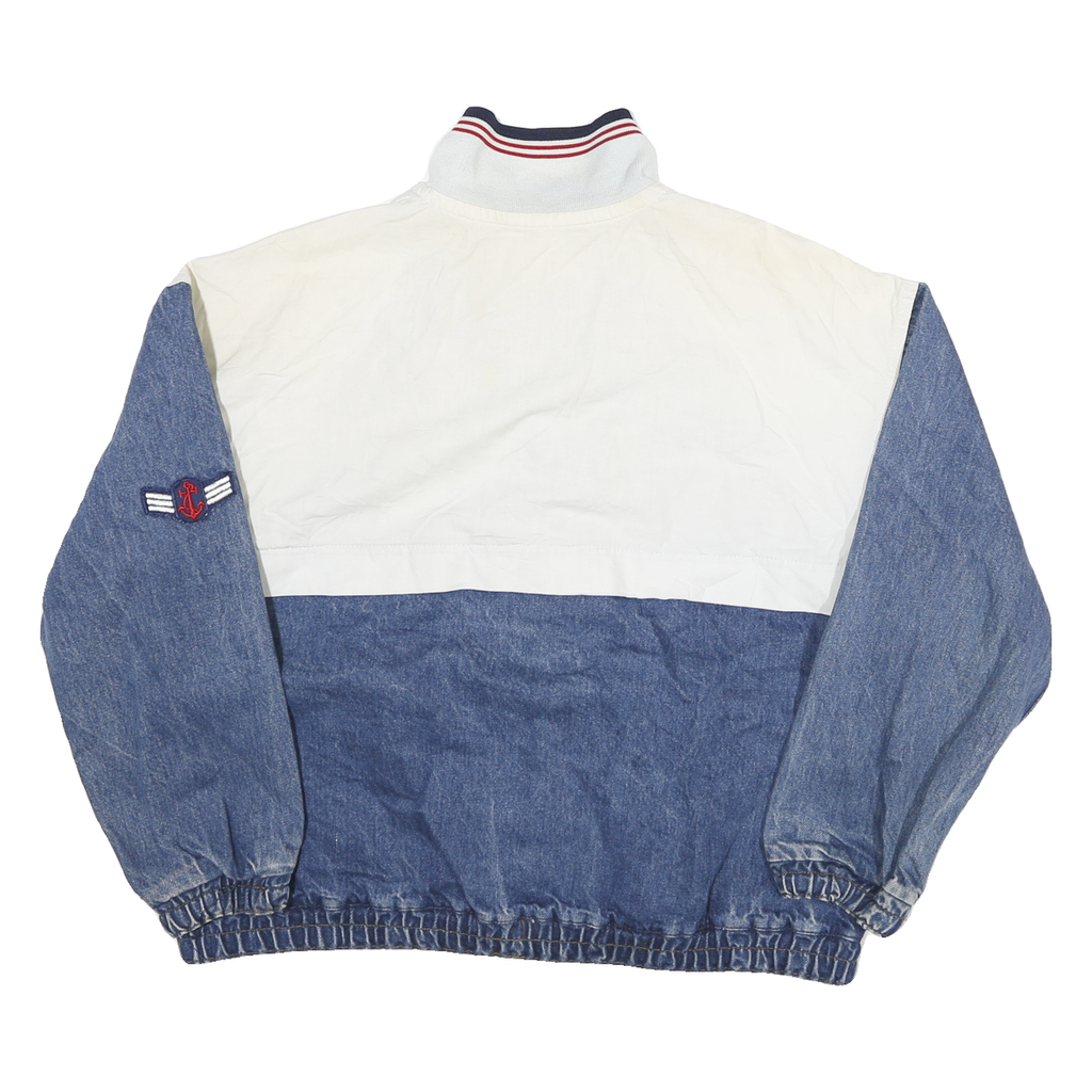 Womens Blue & White Denim Cotton Button Jacket M Casual Lightweight Retro