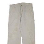 CARHARTT Mens Regular Beige Cotton Blend Trousers W34 L30 Workwear Zip Closure