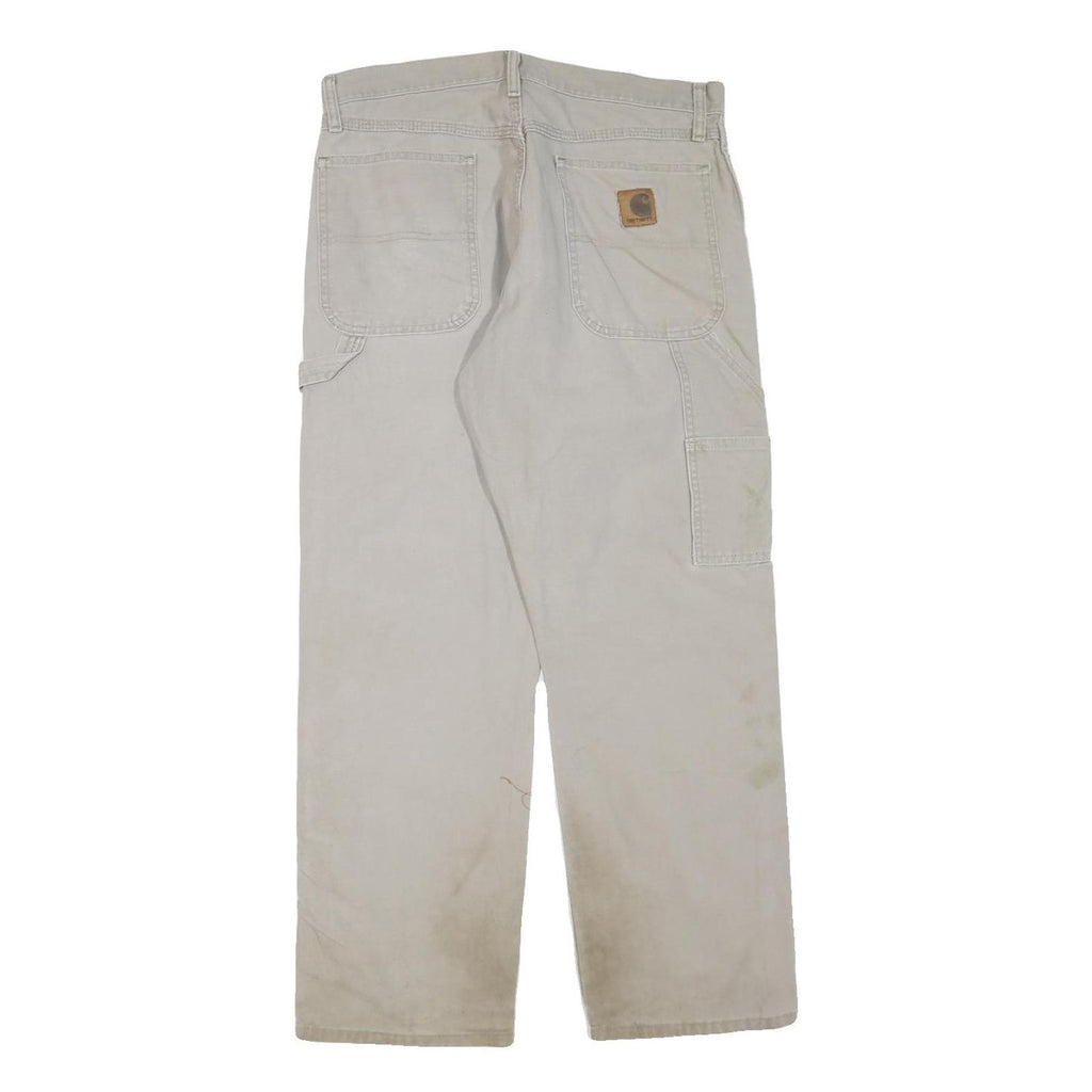 CARHARTT Mens Regular Beige Cotton Blend Trousers W34 L30 Workwear Zip Closure
