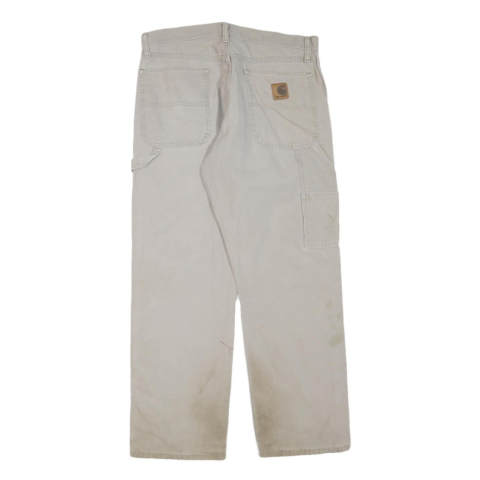 CARHARTT Mens Regular Beige Cotton Blend Trousers W34 L30 Workwear Zip Closure