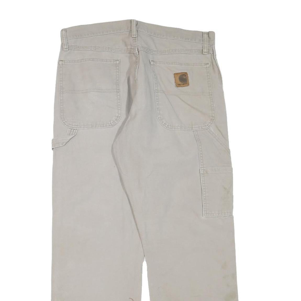 CARHARTT Mens Regular Beige Cotton Blend Trousers W34 L30 Workwear Zip Closure