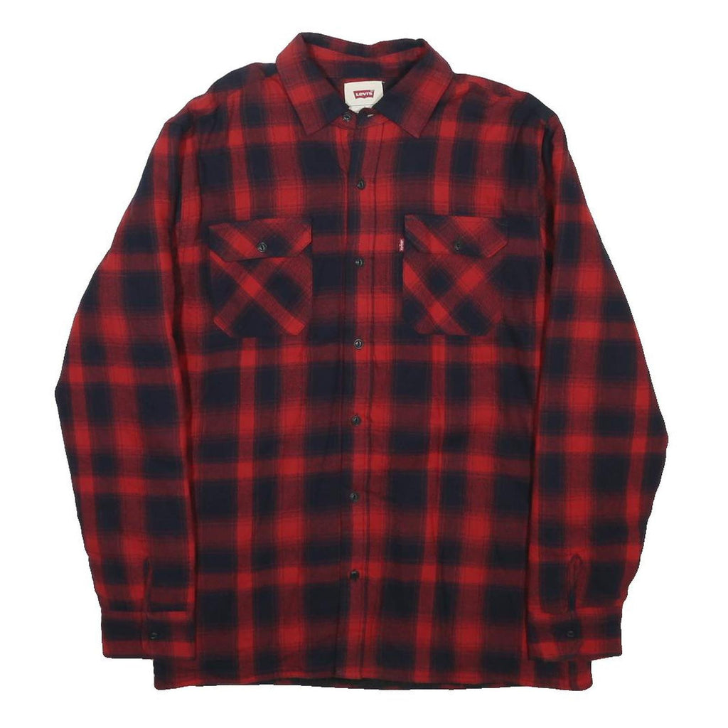 LEVI'S Mens Red & Black Check Flannel Shirt S Lightweight Cotton Buttoned Casual