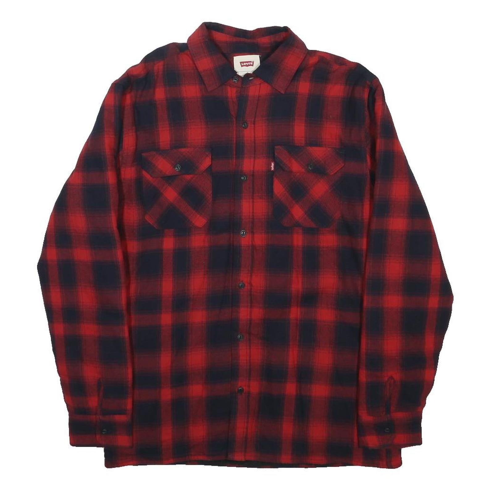 LEVI'S Mens Red & Black Check Flannel Shirt S Lightweight Cotton Buttoned Casual