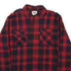LEVI'S Mens Red & Black Check Flannel Shirt S Lightweight Cotton Buttoned Casual