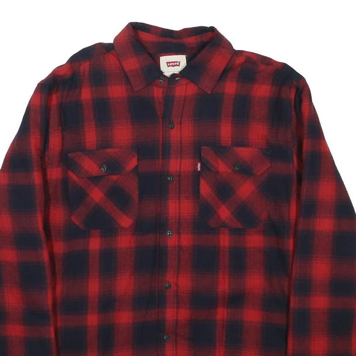 LEVI'S Mens Red & Black Check Flannel Shirt S Lightweight Cotton Buttoned Casual