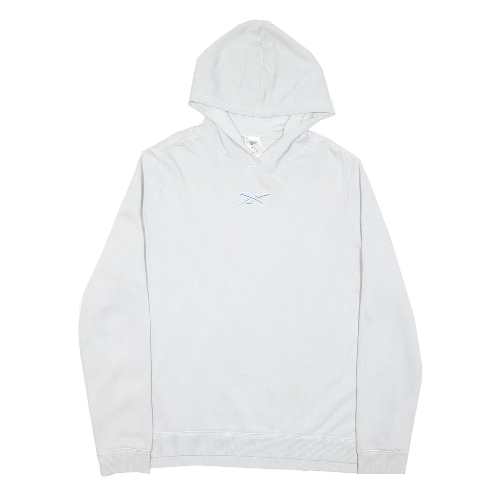 REEBOK Mens White Pullover XL Hoodie Cotton Blend Casual Sweatshirt