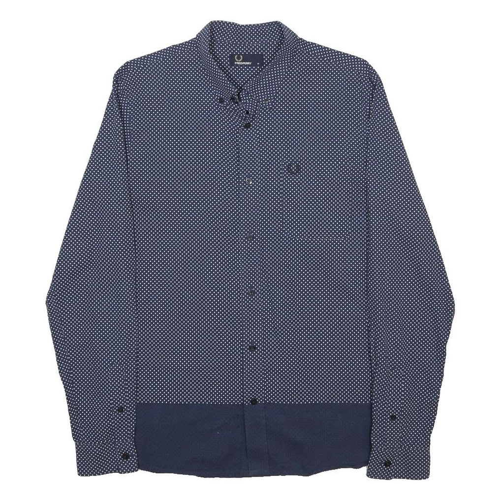 FRED PERRY Mens Blue & White Patterned Shirt M Button-Down Cotton Blend Long