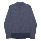 FRED PERRY Mens Blue & White Patterned Shirt M Button-Down Cotton Blend Long