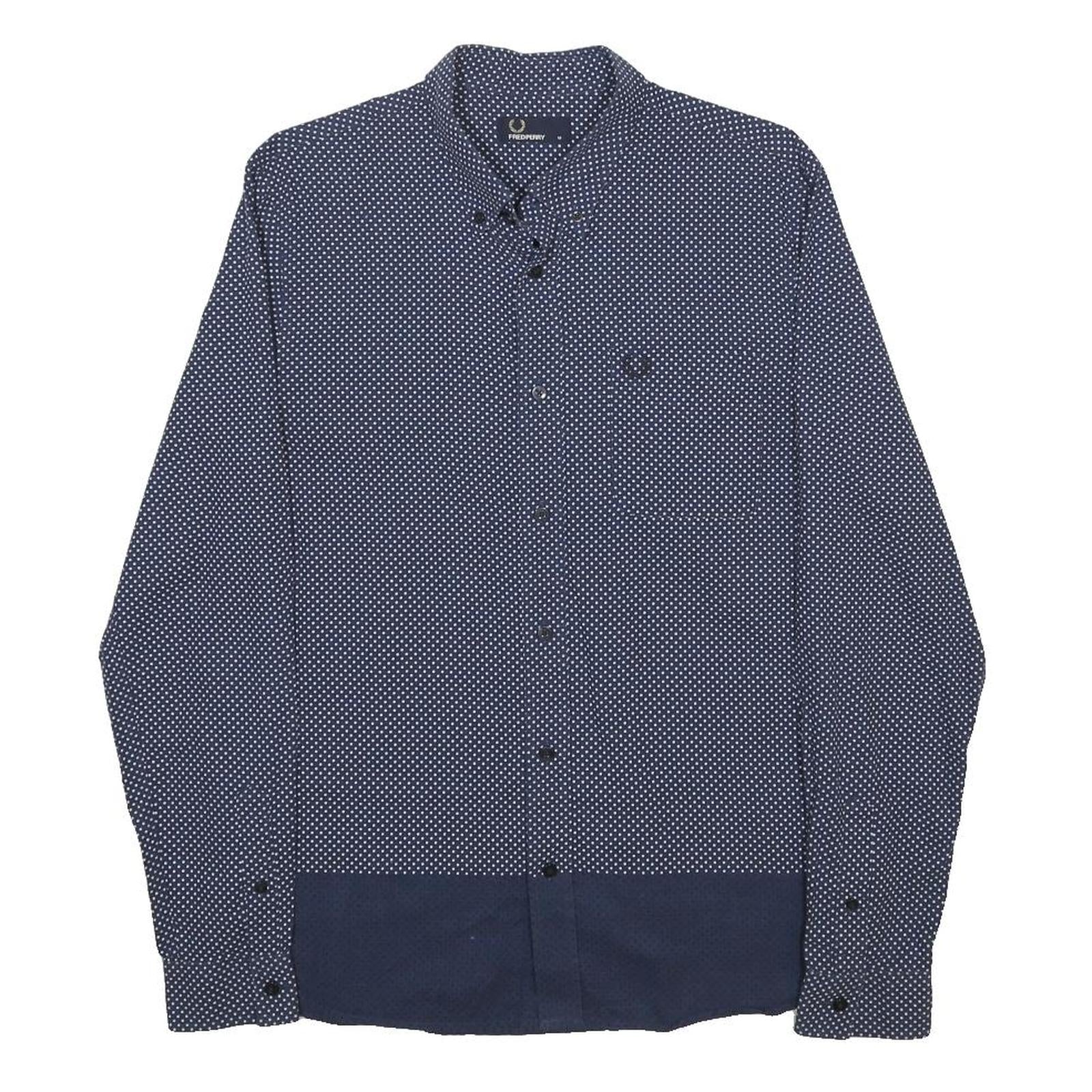 FRED PERRY Mens Blue & White Patterned Shirt M Button-Down Cotton Blend Long