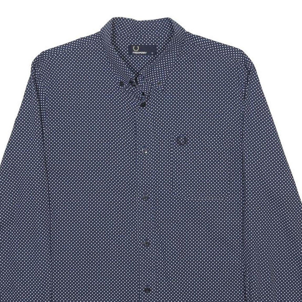FRED PERRY Mens Blue & White Patterned Shirt M Button-Down Cotton Blend Long
