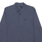 FRED PERRY Mens Blue & White Patterned Shirt M Button-Down Cotton Blend Long