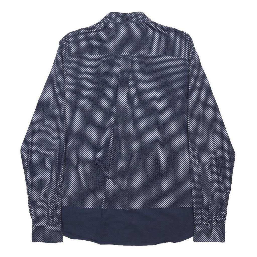 FRED PERRY Mens Blue & White Patterned Shirt M Button-Down Cotton Blend Long