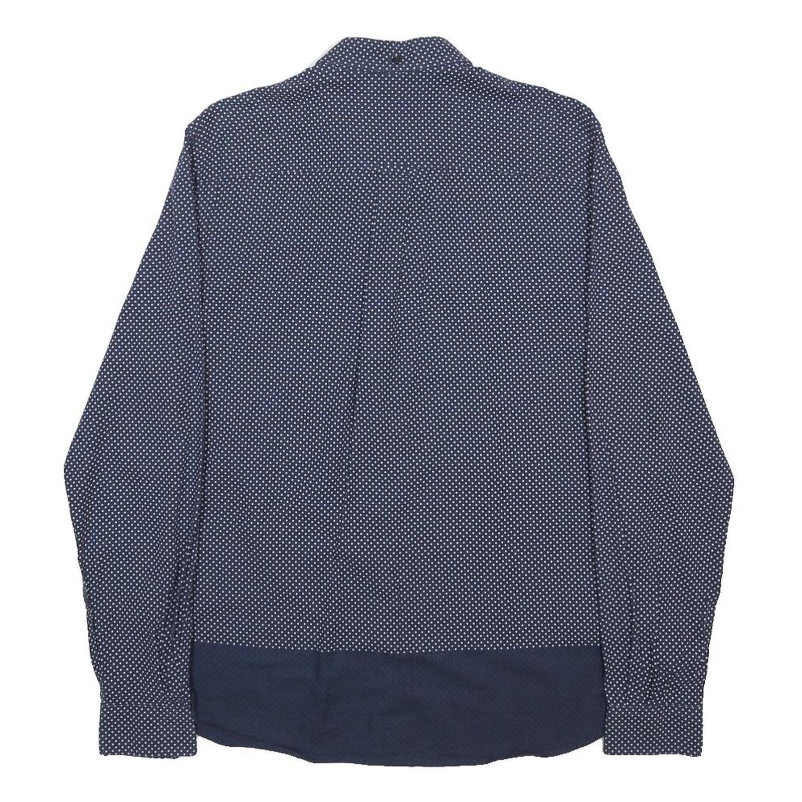 FRED PERRY Mens Blue & White Patterned Shirt M Button-Down Cotton Blend Long