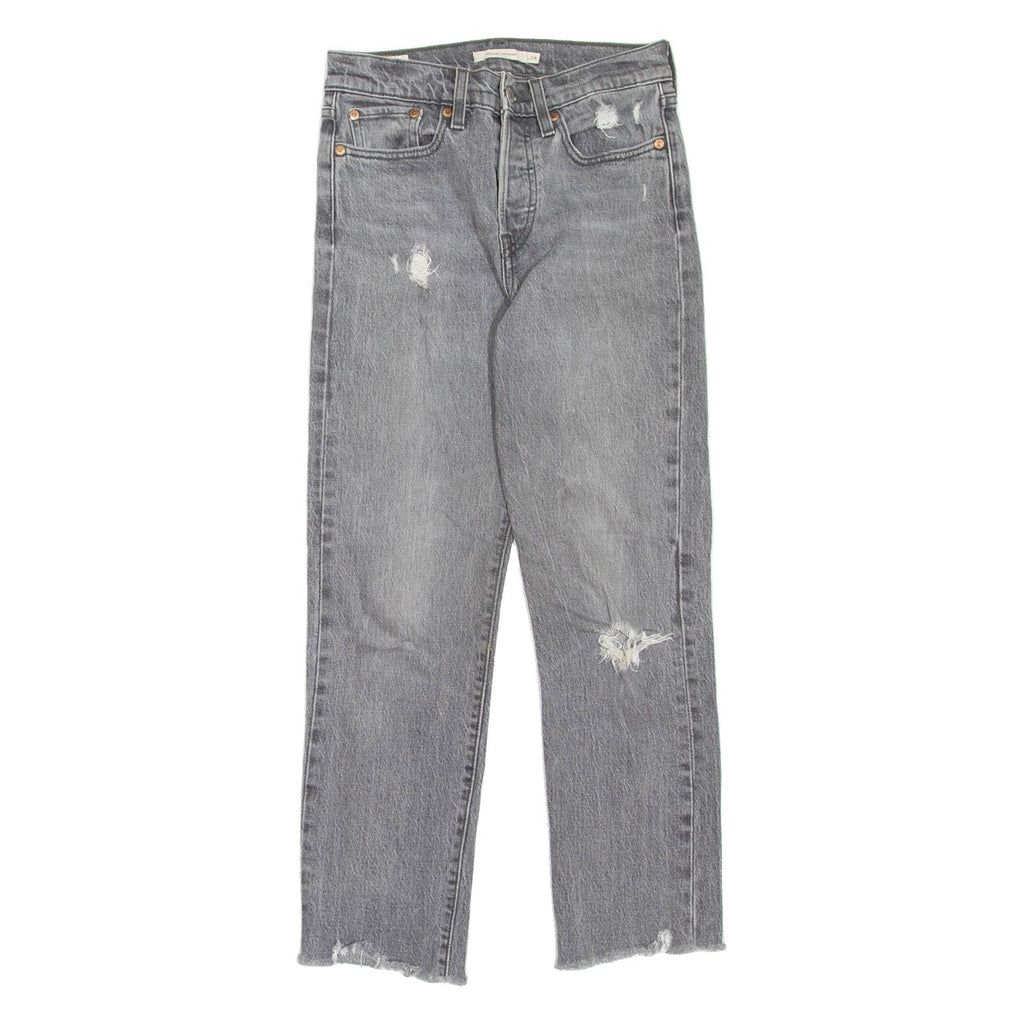 LEVI'S Wedgie BIG E Distressed Womens Jeans Grey Straight Stone Wash W24 L26