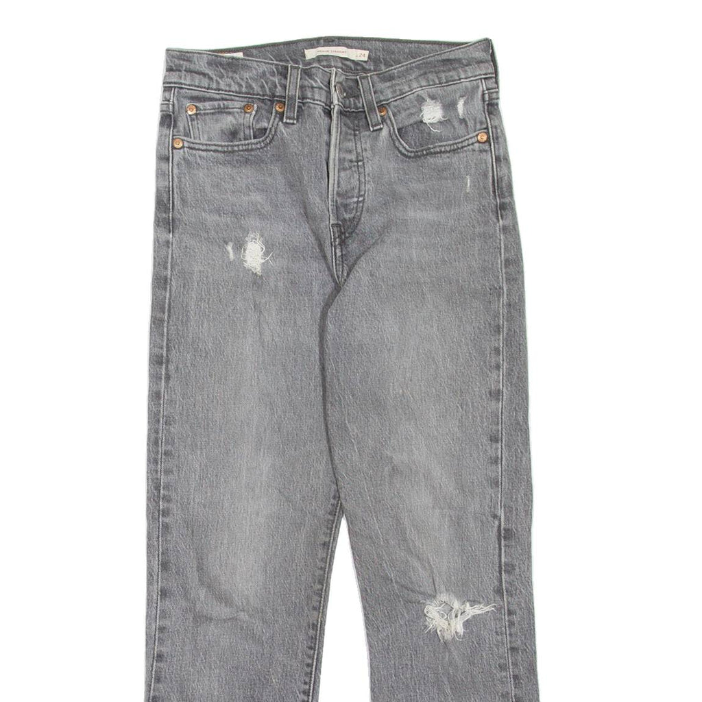 LEVI'S Wedgie BIG E Distressed Womens Jeans Grey Straight Stone Wash W24 L26