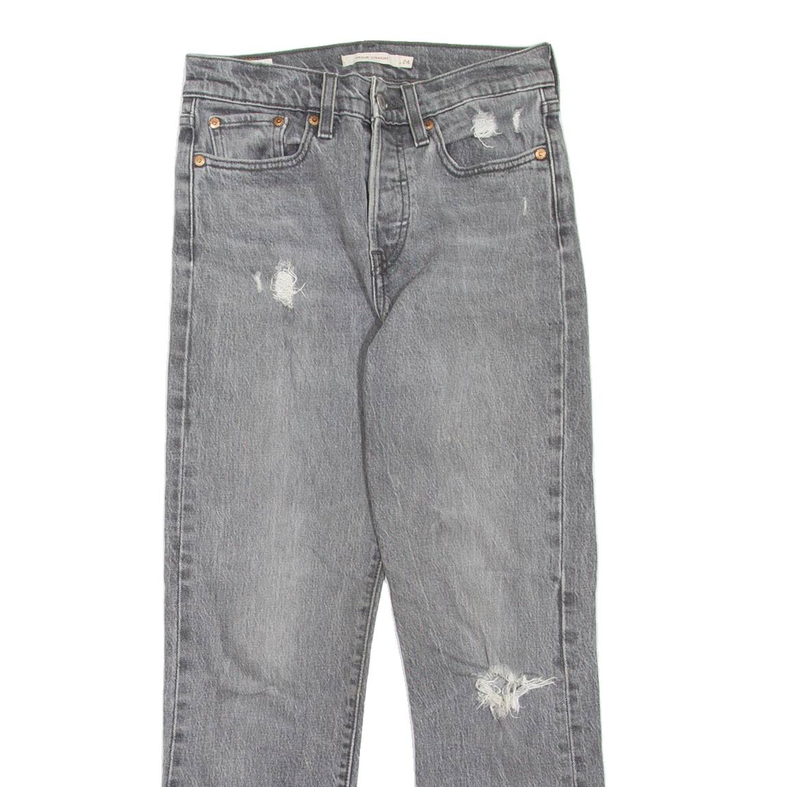 LEVI'S Wedgie BIG E Distressed Womens Jeans Grey Straight Stone Wash W24 L26