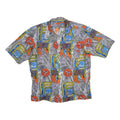 Mens Green Blue & Orange Patterned Polyester Blend Shirt S Casual Summer Button