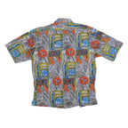 Mens Green Blue & Orange Patterned Polyester Blend Shirt S Casual Summer Button