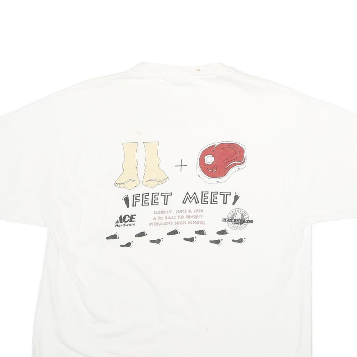 HANES Mens White Feet Meet Graphic T-Shirt L Short Sleeve Crew Neck Vintage