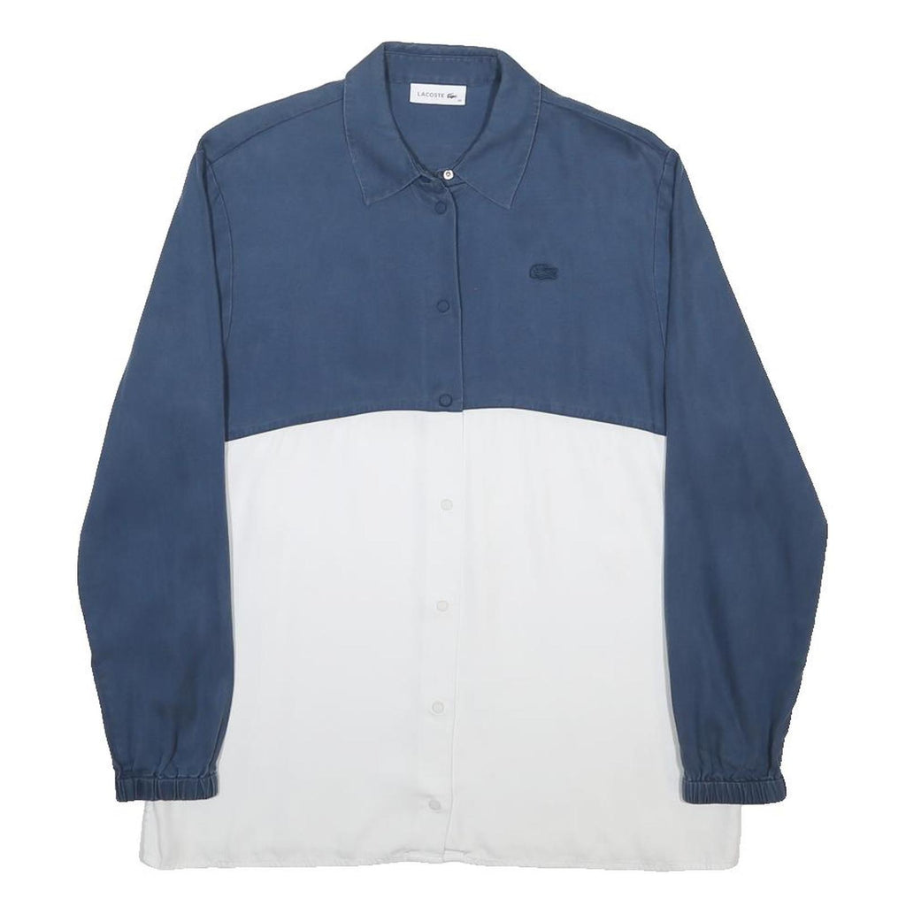 LACOSTE Mens Blue & White Colourblock Shirt L Long Sleeve Button Casual