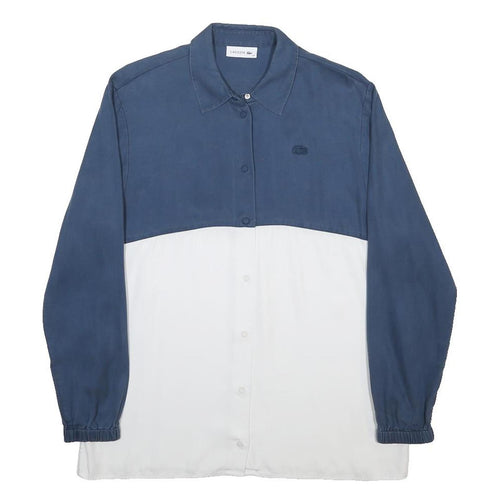 LACOSTE Mens Blue & White Colourblock Shirt L Long Sleeve Button Casual