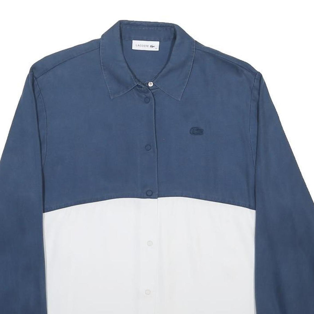LACOSTE Mens Blue & White Colourblock Shirt L Long Sleeve Button Casual