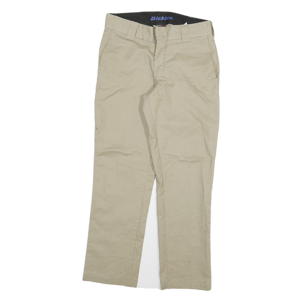 DICKIES Mens Cotton Blend Beige Regular Fit Straight Leg Trousers W30 L28