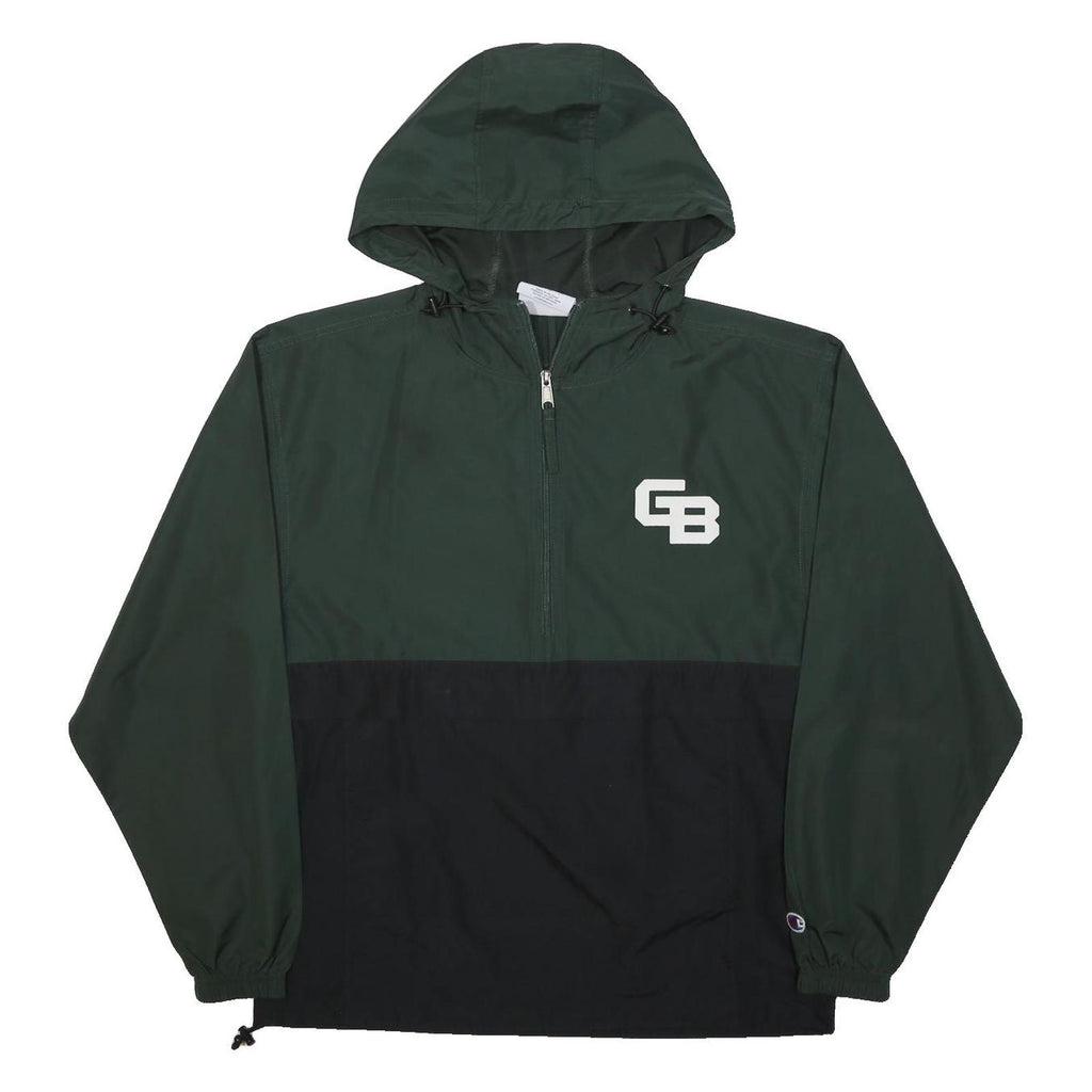 CHAMPION Mens Green & Black Hooded Zip Jacket S Polyester Casual Outerwear