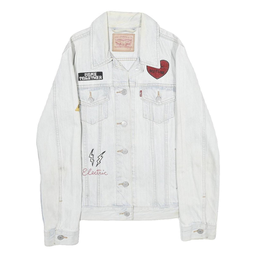 LEVI'S Womens White Cotton Denim Patchwork Button Jacket S Trendy Casual