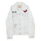 LEVI'S Womens White Cotton Denim Patchwork Button Jacket S Trendy Casual