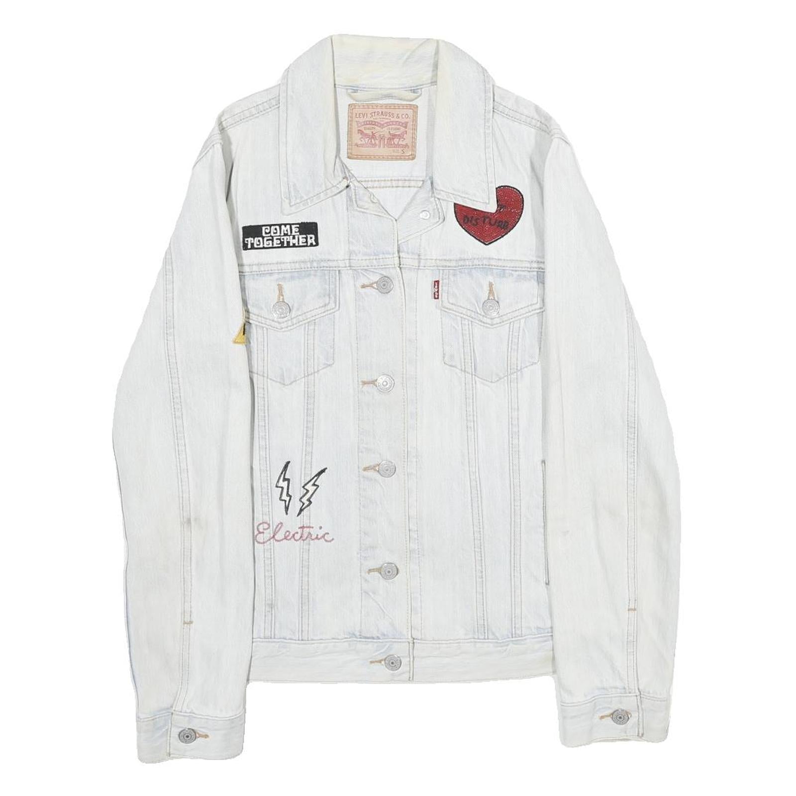 LEVI'S Womens White Cotton Denim Patchwork Button Jacket S Trendy Casual
