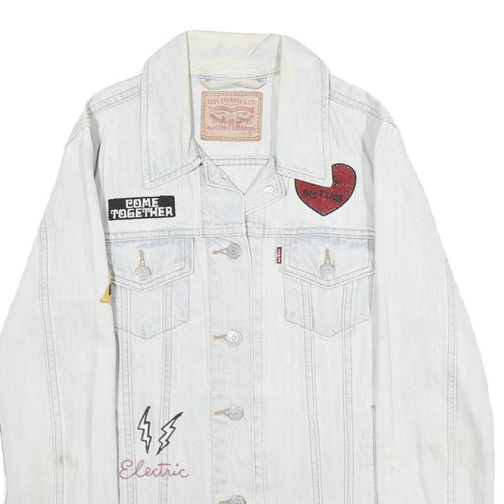 LEVI'S Womens White Cotton Denim Patchwork Button Jacket S Trendy Casual