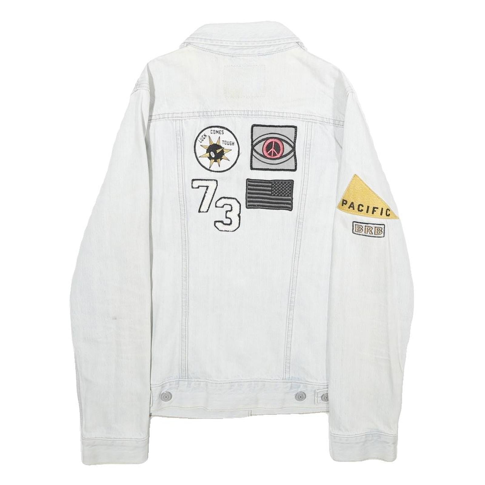 LEVI'S Womens White Cotton Denim Patchwork Button Jacket S Trendy Casual