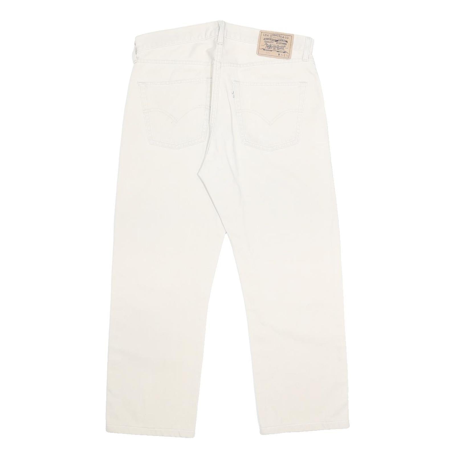 LEVI'S Mens Cotton White Regular Straight Trousers W34 L26 Button Closure Casual
