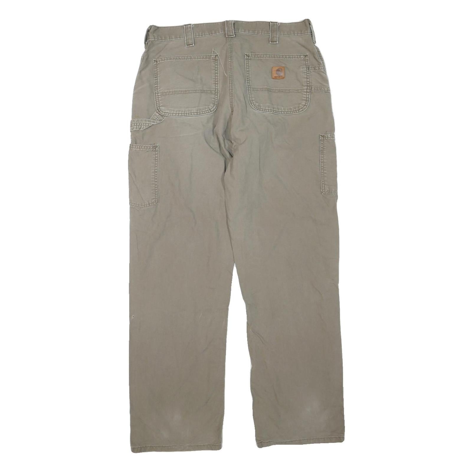 CARHARTT Mens Cotton Blend Beige Regular Straight Trousers W34 L34 Workwear