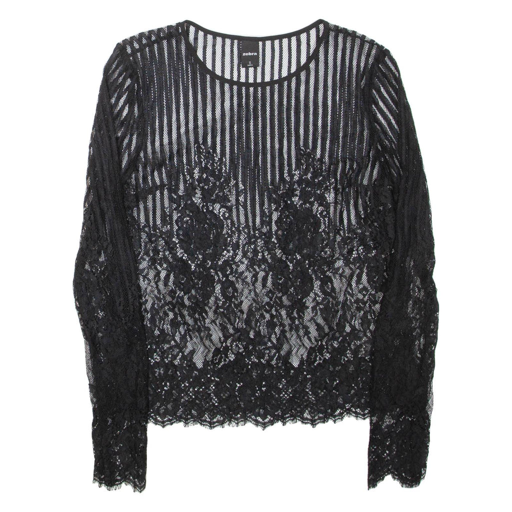 ZEBRA Sheer Womens Top Black Long Sleeve S