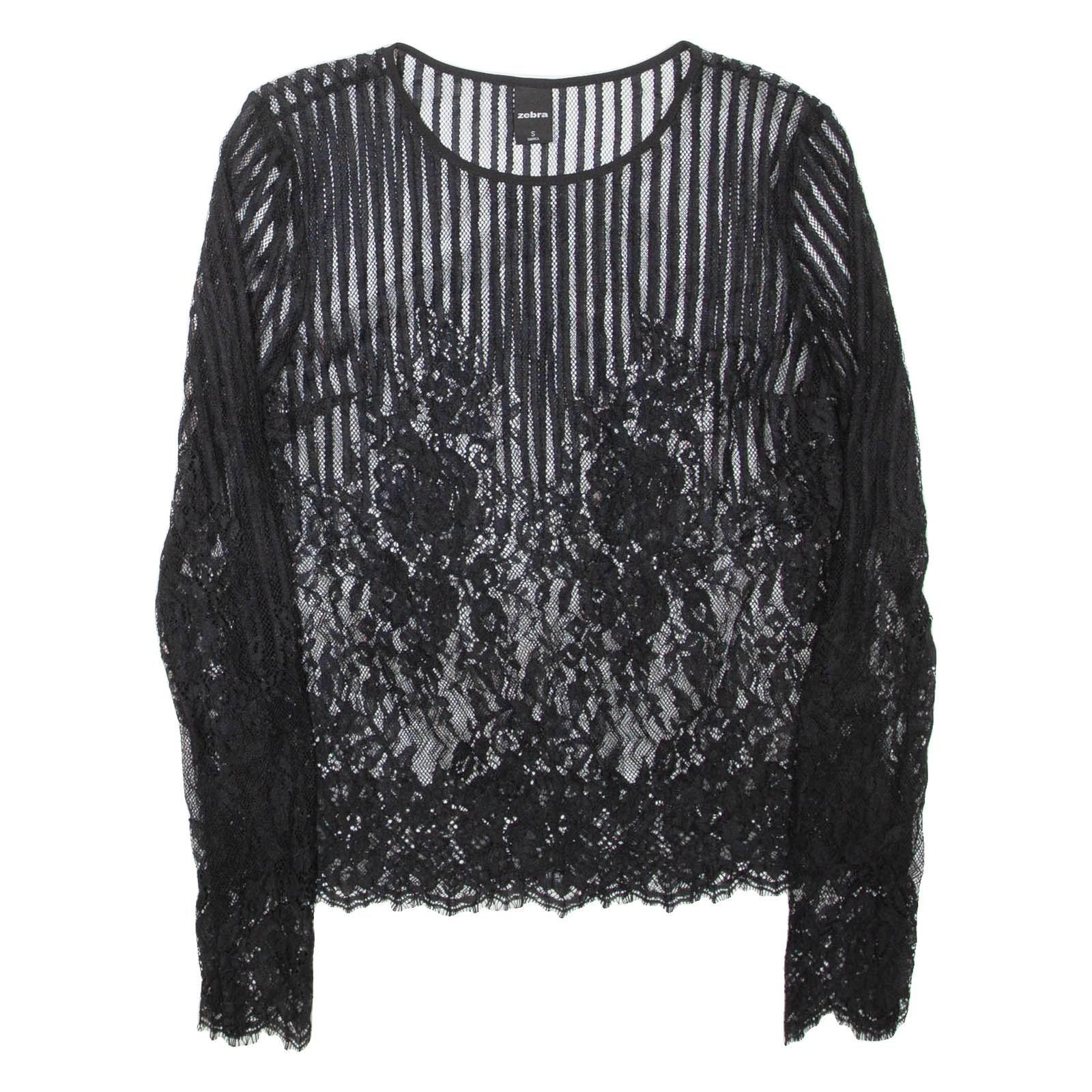 ZEBRA Sheer Womens Top Black Long Sleeve S