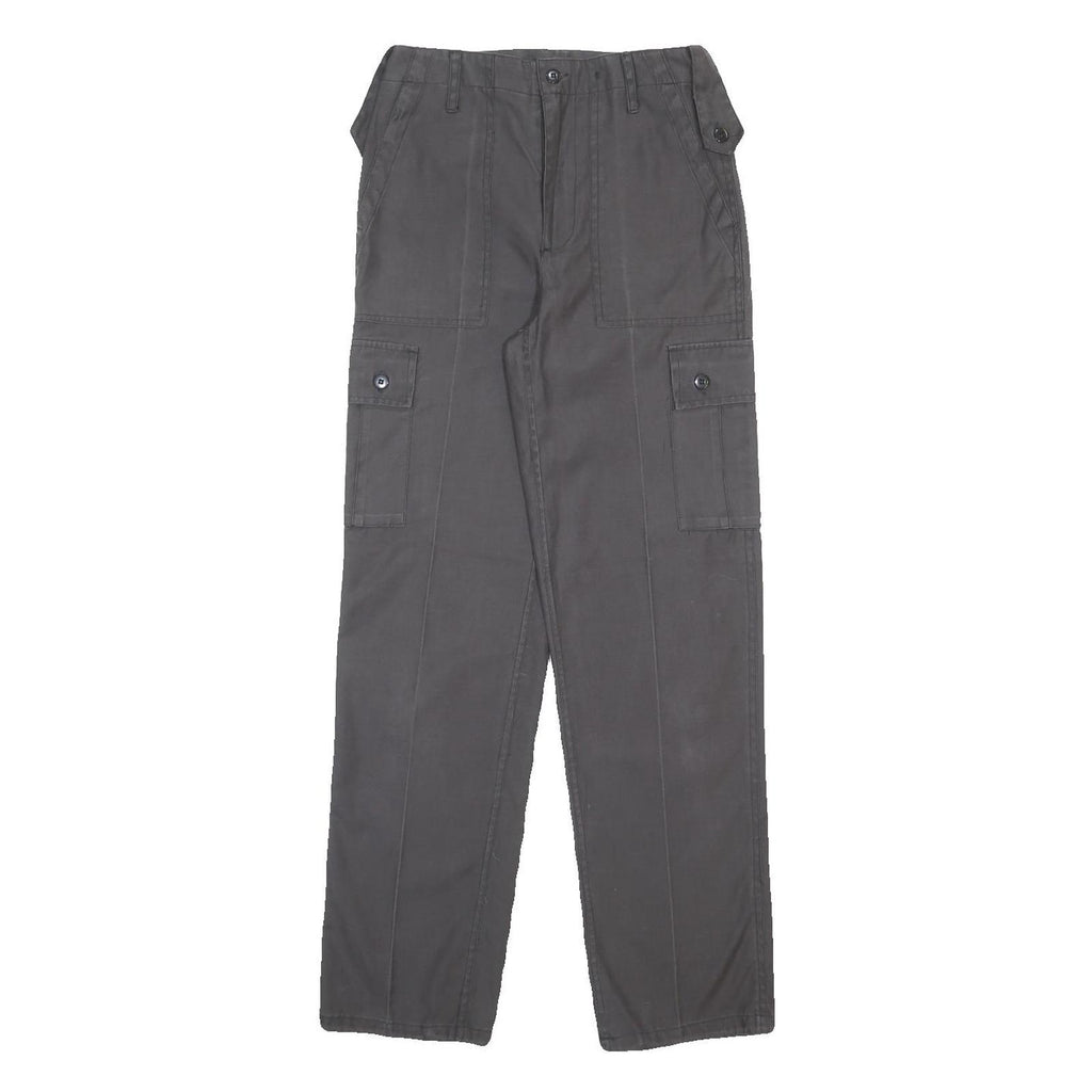 Womens Cotton Blend Grey Regular Fit Straight Leg Trousers W28 L32 Utility