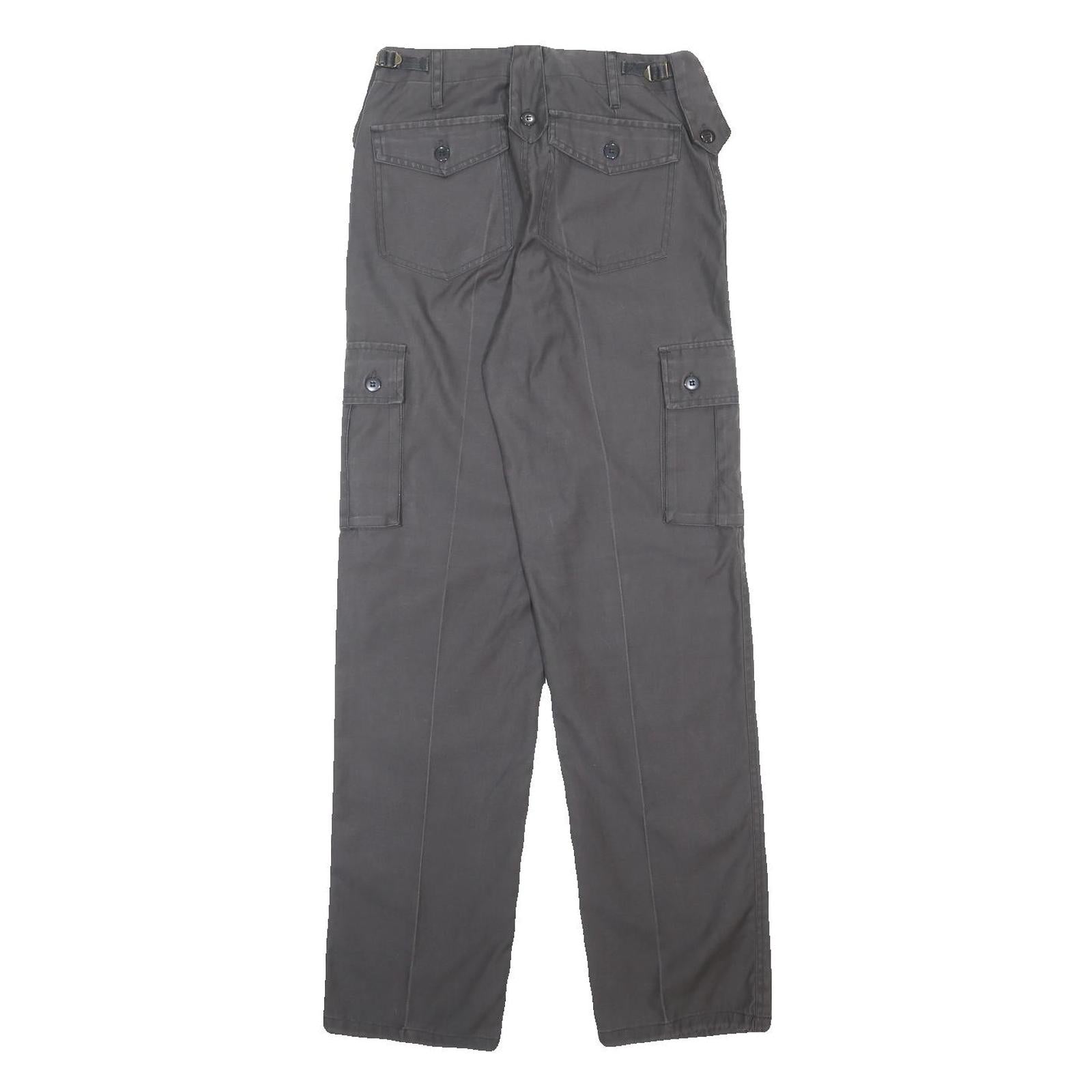 Womens Cotton Blend Grey Regular Fit Straight Leg Trousers W28 L32 Utility