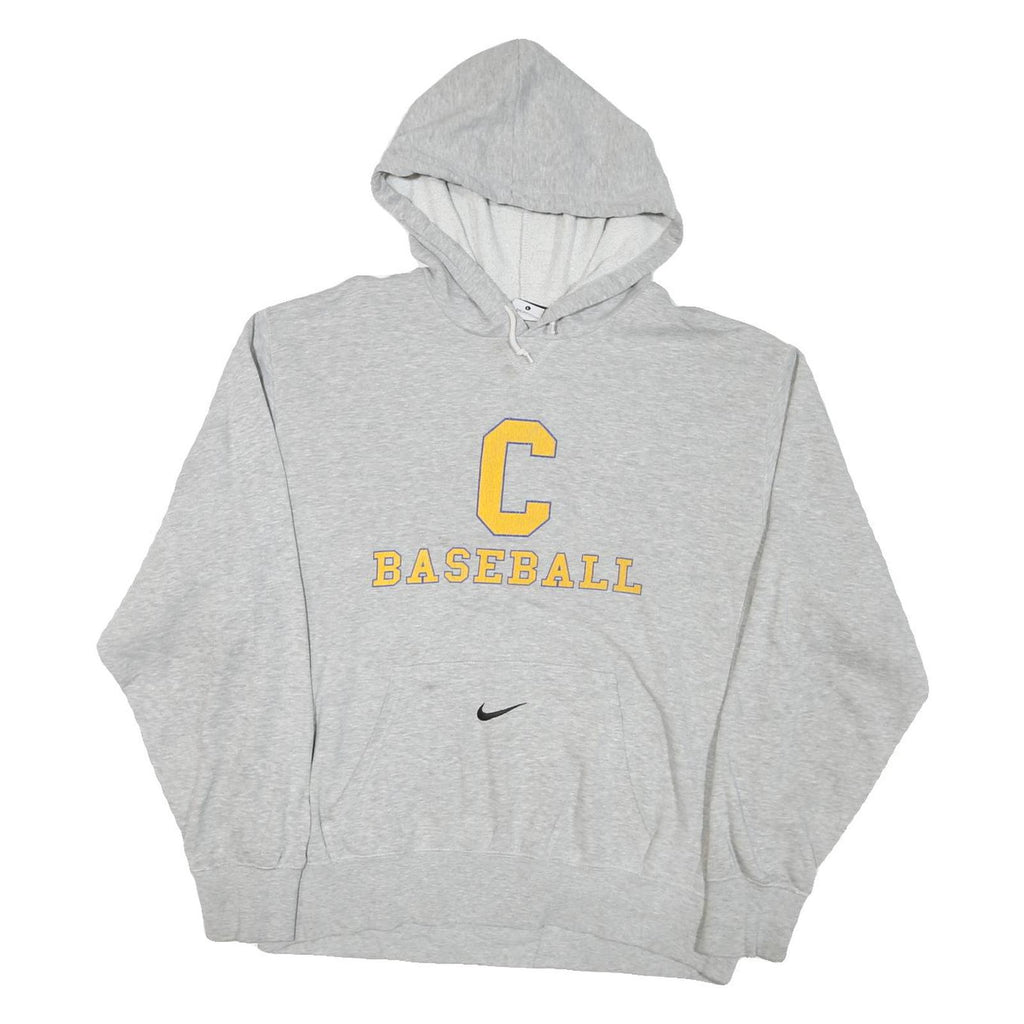 NIKE Mens Grey C Baseball Pullover Hoodie L Cotton Blend Casual Sportswear