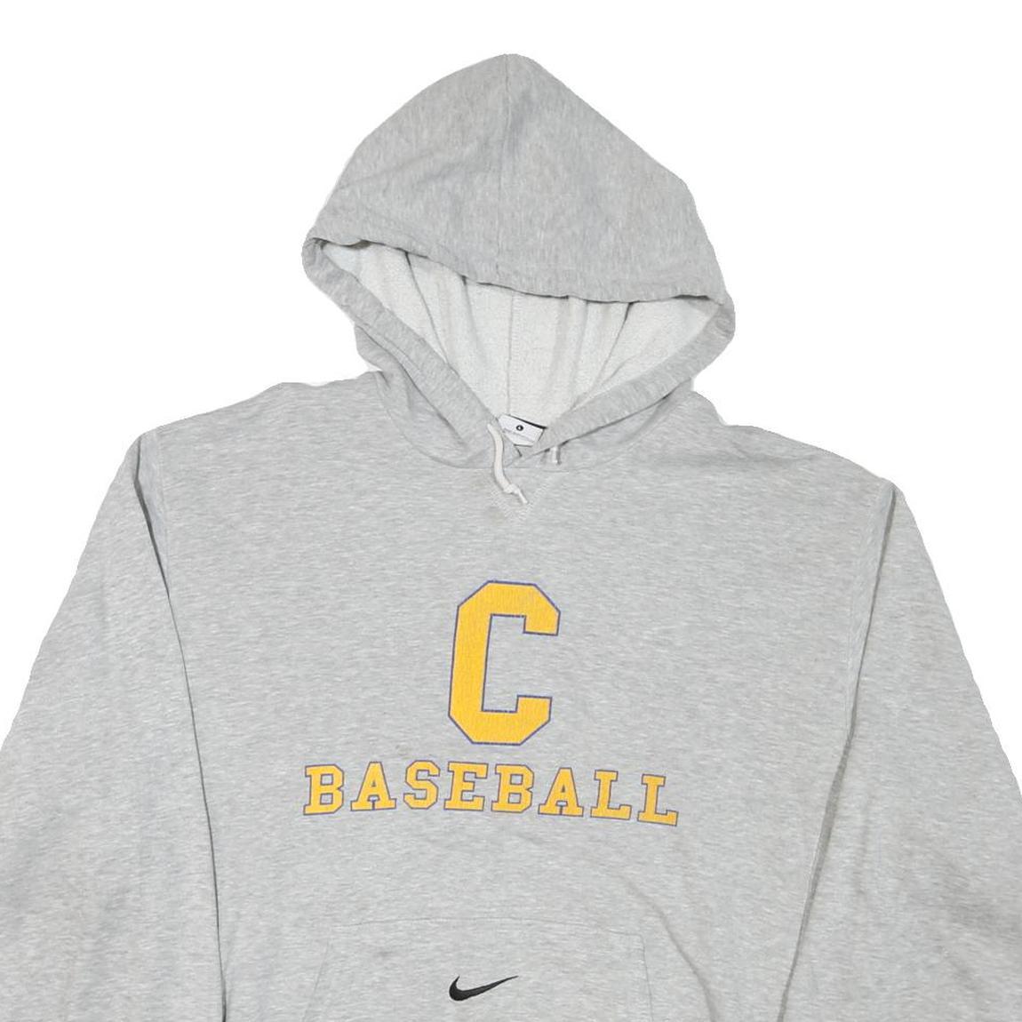 NIKE Mens Grey C Baseball Pullover Hoodie L Cotton Blend Casual Sportswear