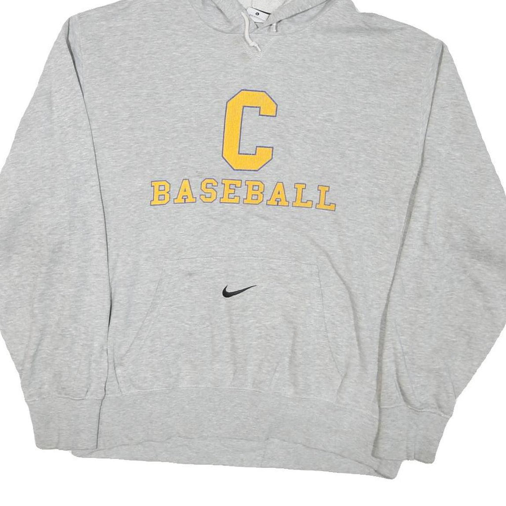 NIKE Mens Grey C Baseball Pullover Hoodie L Cotton Blend Casual Sportswear