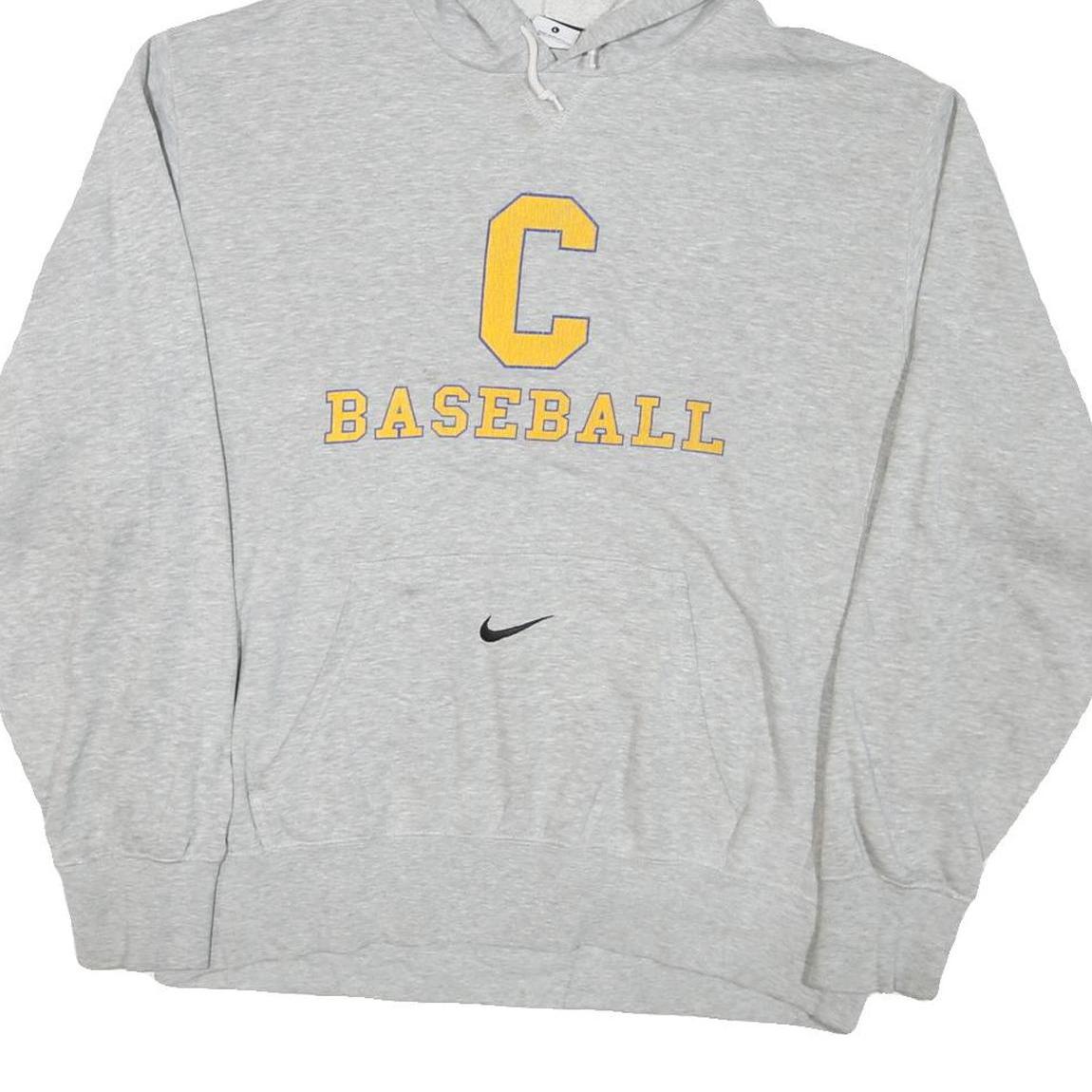 NIKE Mens Grey C Baseball Pullover Hoodie L Cotton Blend Casual Sportswear
