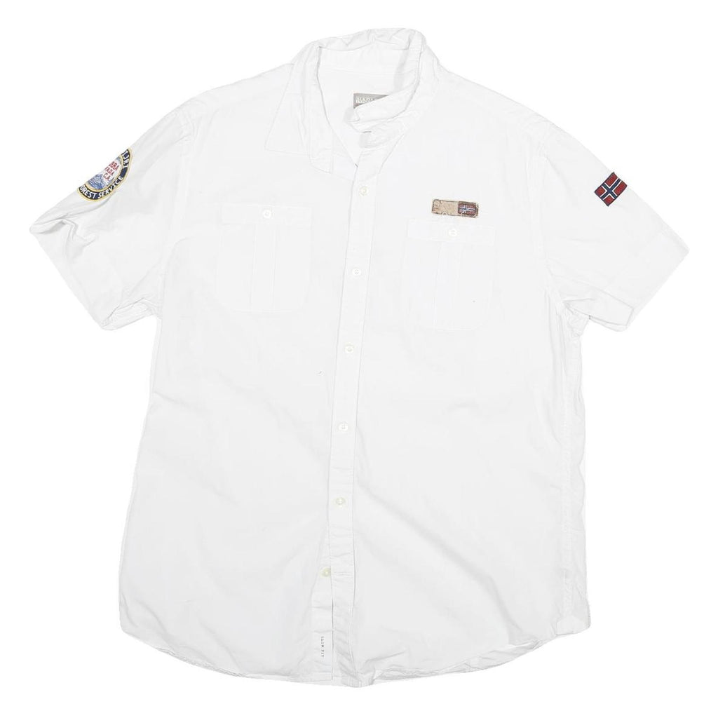 NAPAPIJRI Mens White Short Sleeve Shirt M Cotton Blend Casual Button Front