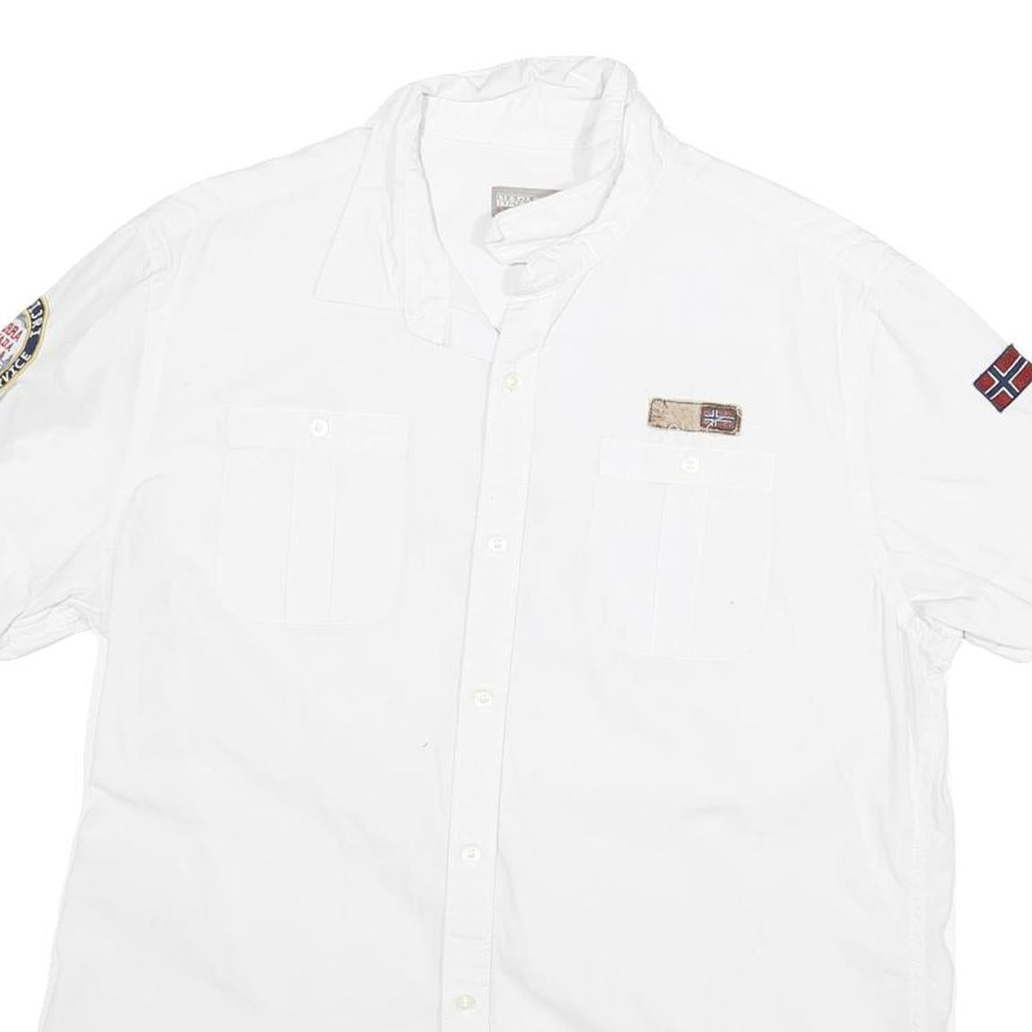 NAPAPIJRI Mens White Short Sleeve Shirt M Cotton Blend Casual Button Front