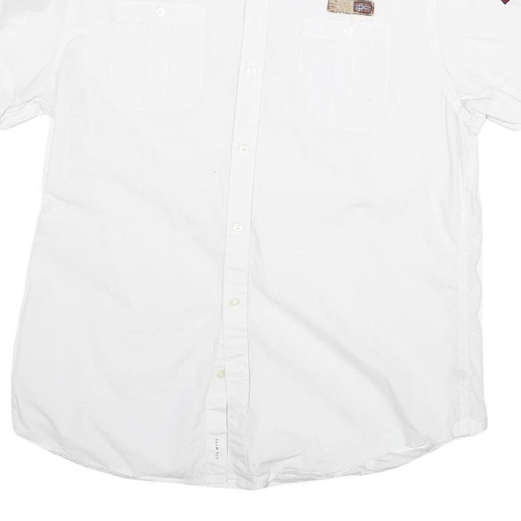 NAPAPIJRI Mens White Short Sleeve Shirt M Cotton Blend Casual Button Front