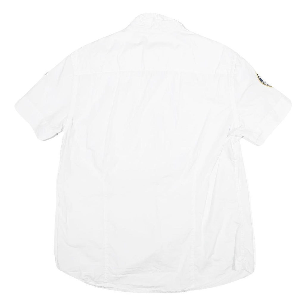 NAPAPIJRI Mens White Short Sleeve Shirt M Cotton Blend Casual Button Front
