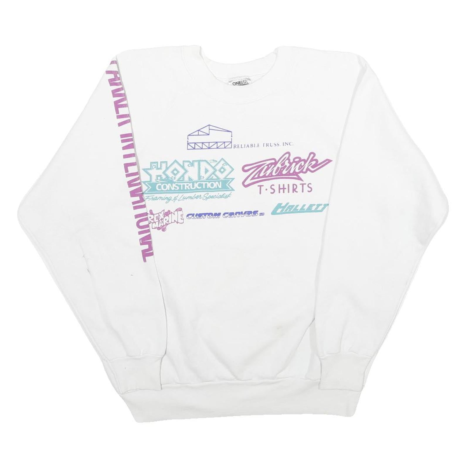 ONEITA Mens White Parker International Water Ski Race Crew Neck L Vintage