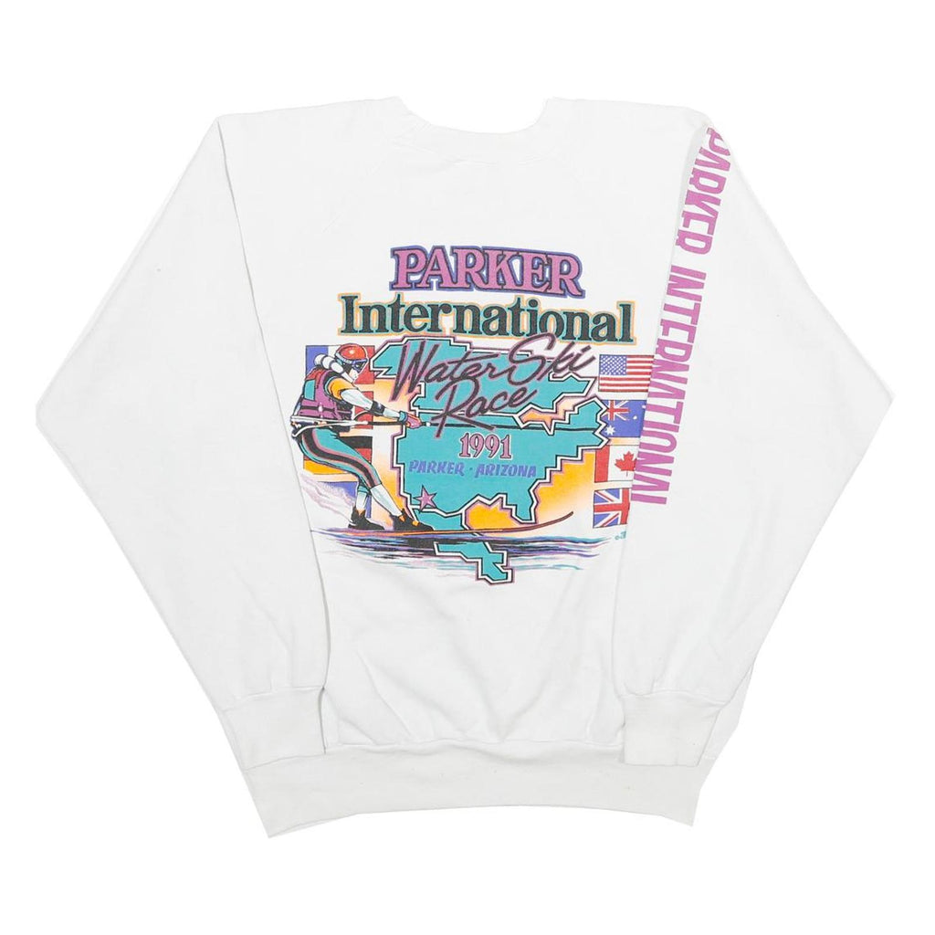 ONEITA Mens White Parker International Water Ski Race Crew Neck L Vintage
